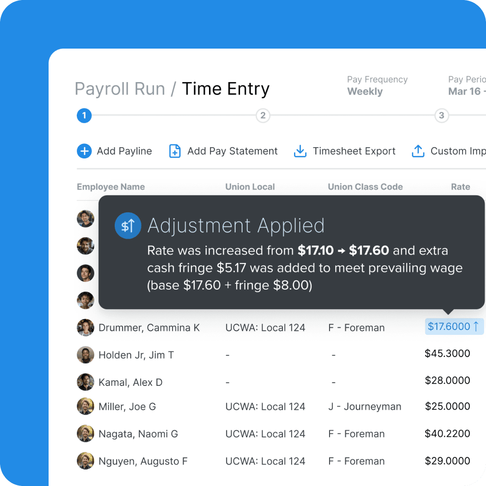 Automatically apply correct wage rules by project and location.