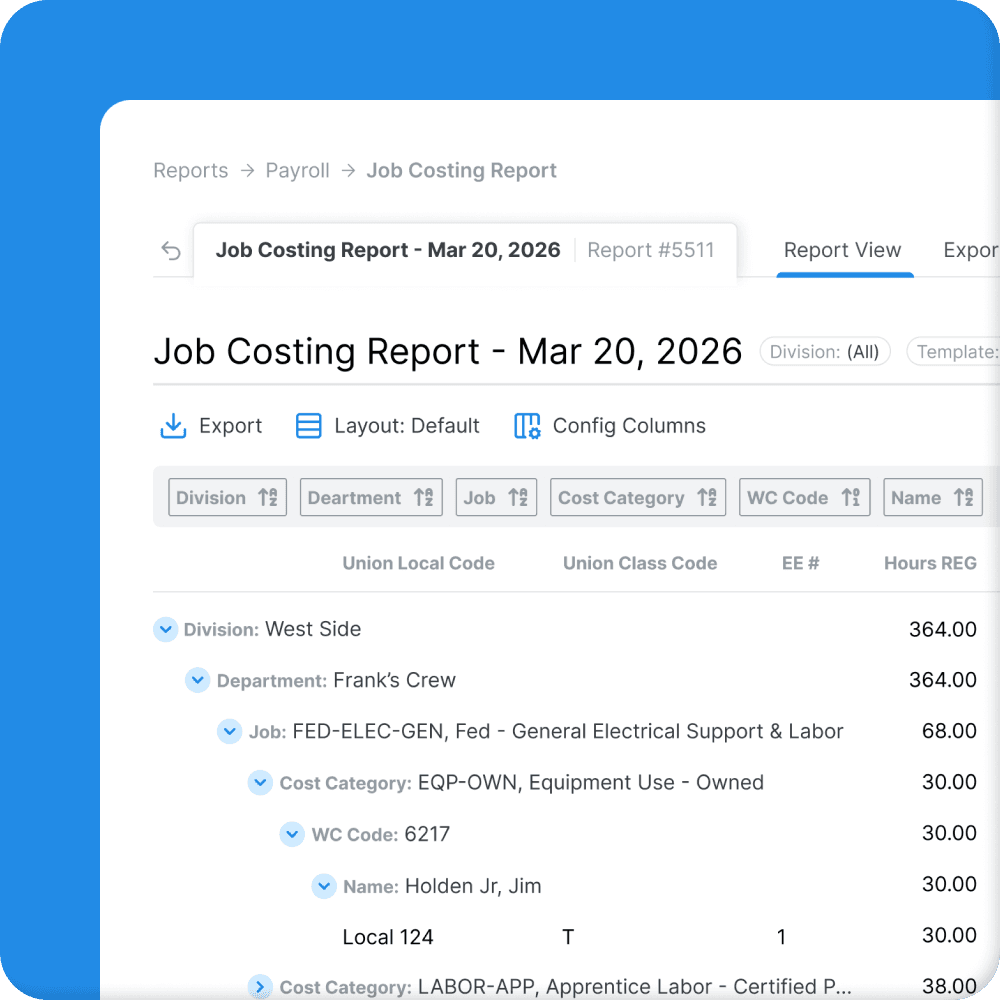 Job costing and labor tracking dashboard