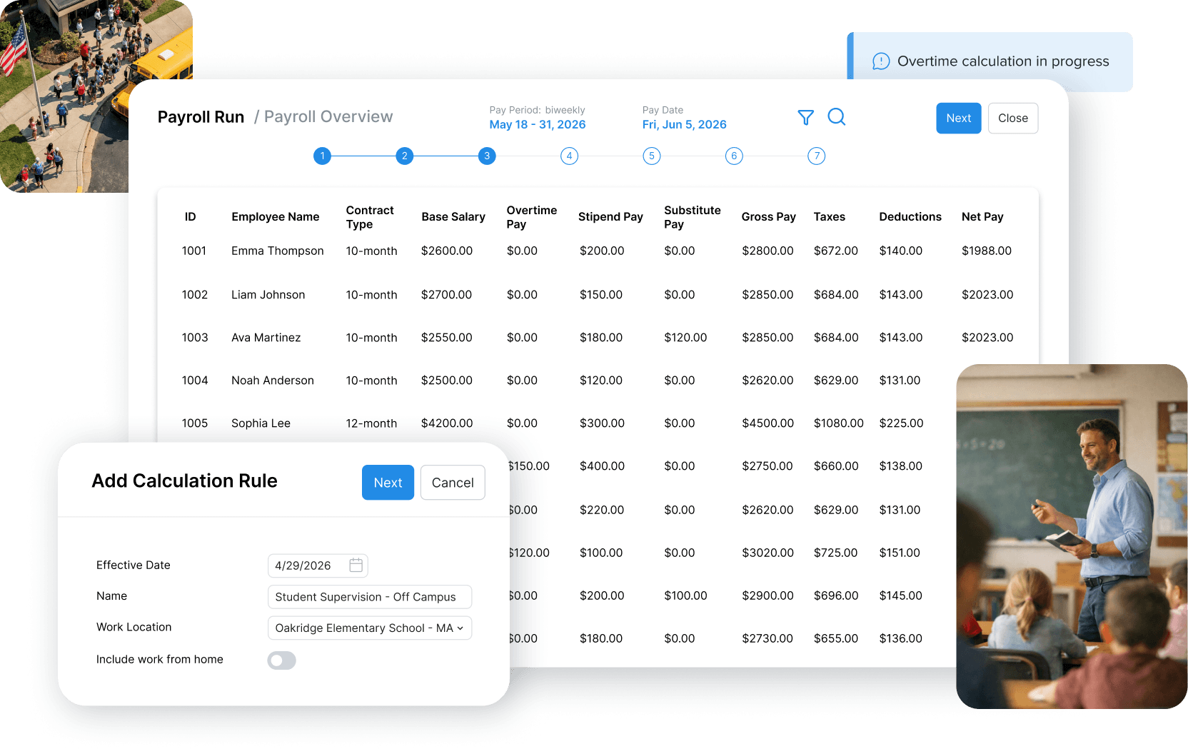 Worklio payroll and workforce management interface for schools and education teams