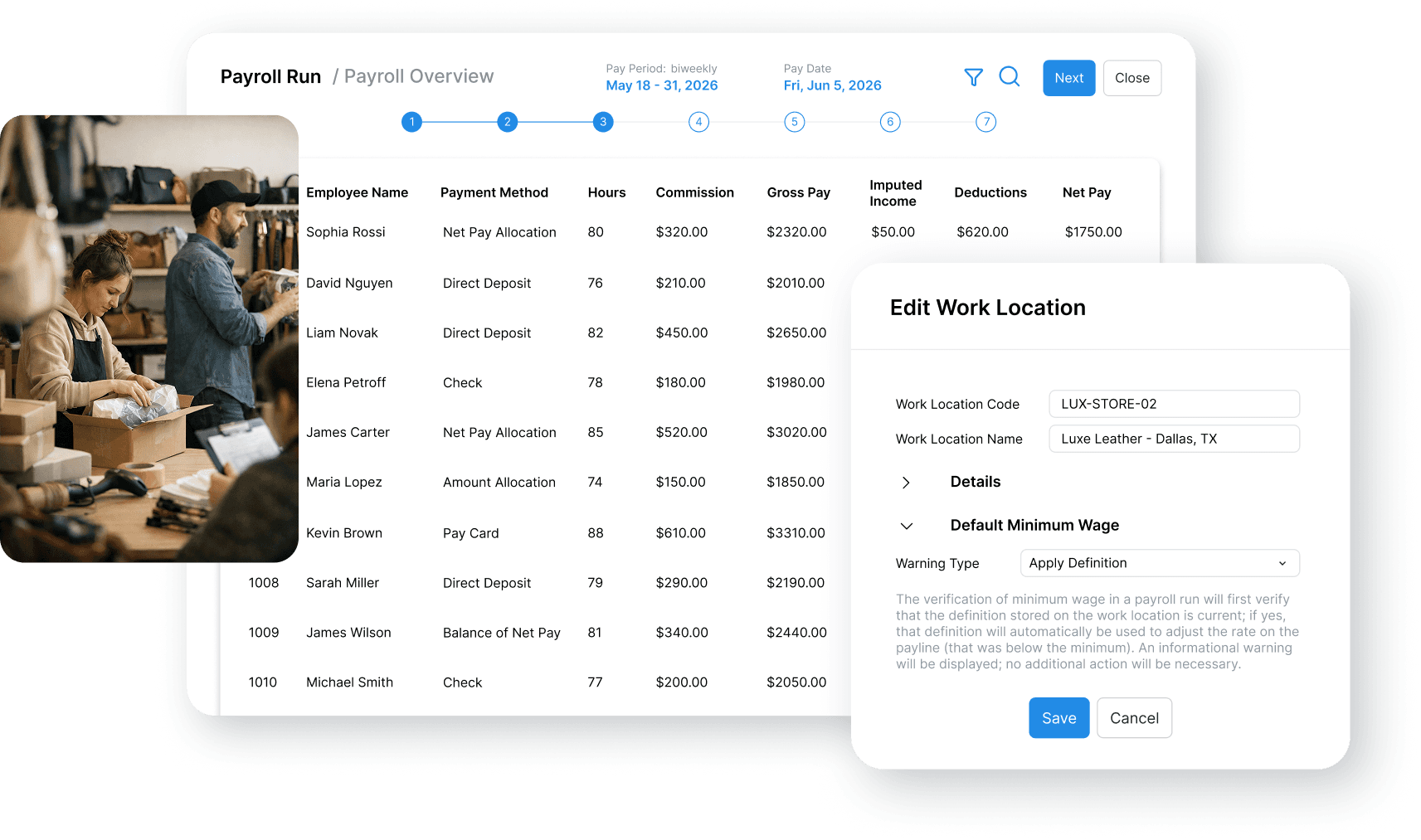 Worklio payroll and workforce management interface for retail teams