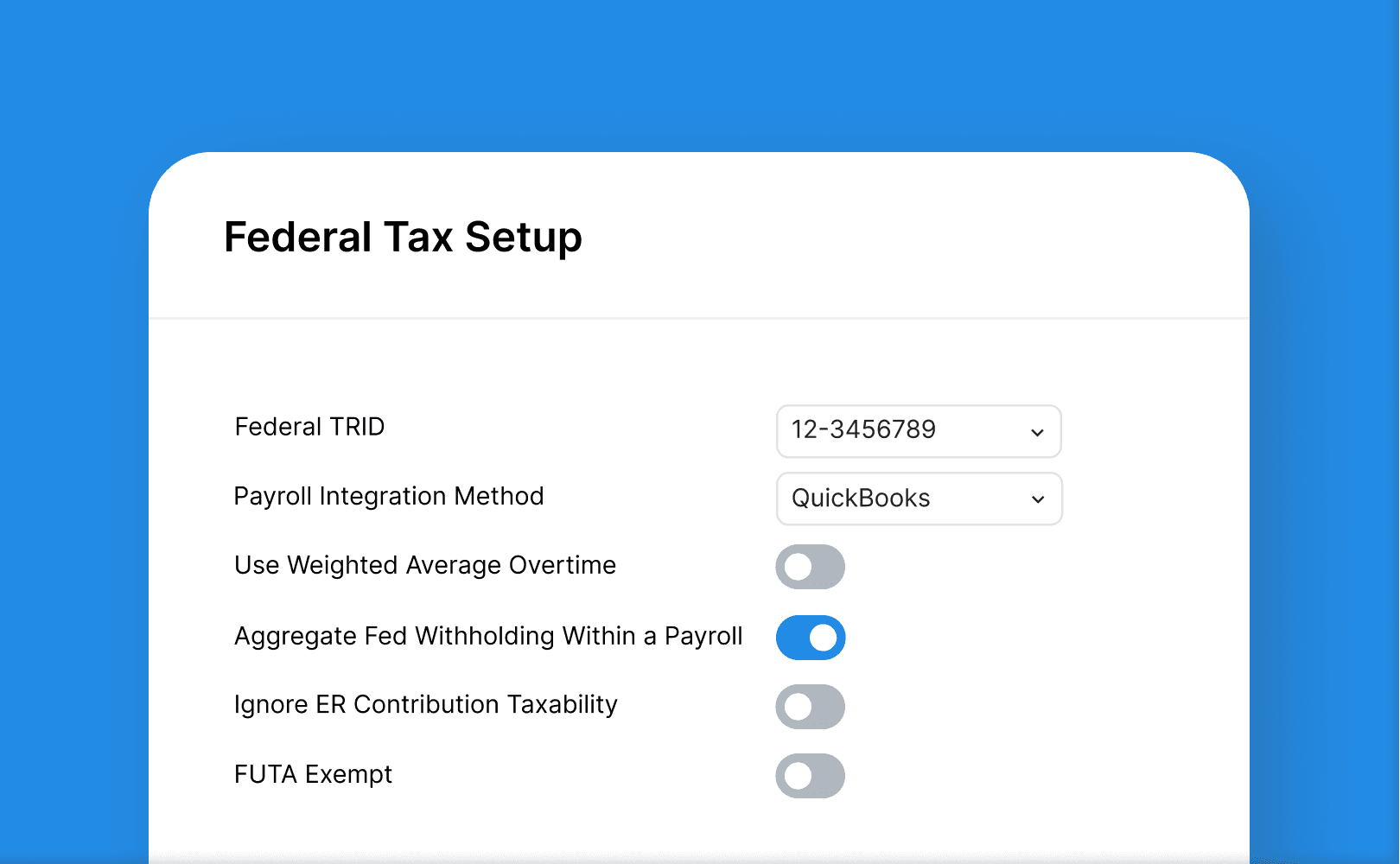 Federal tax setup screen in the Worklio payroll platform