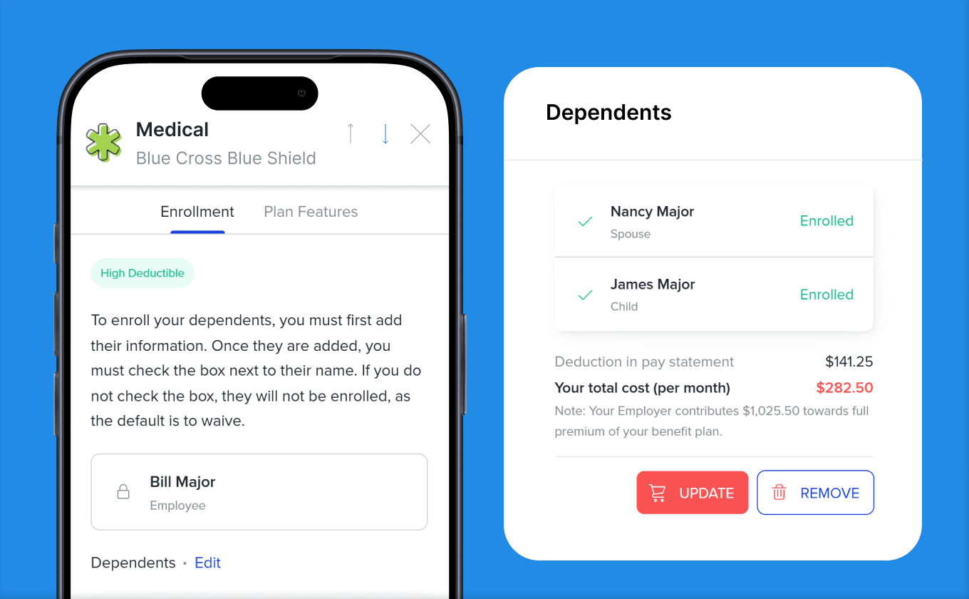 Benefits and retirement plan enrollment interface