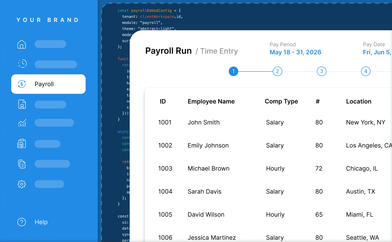 Embedded payroll workflow inside a vertical SaaS product