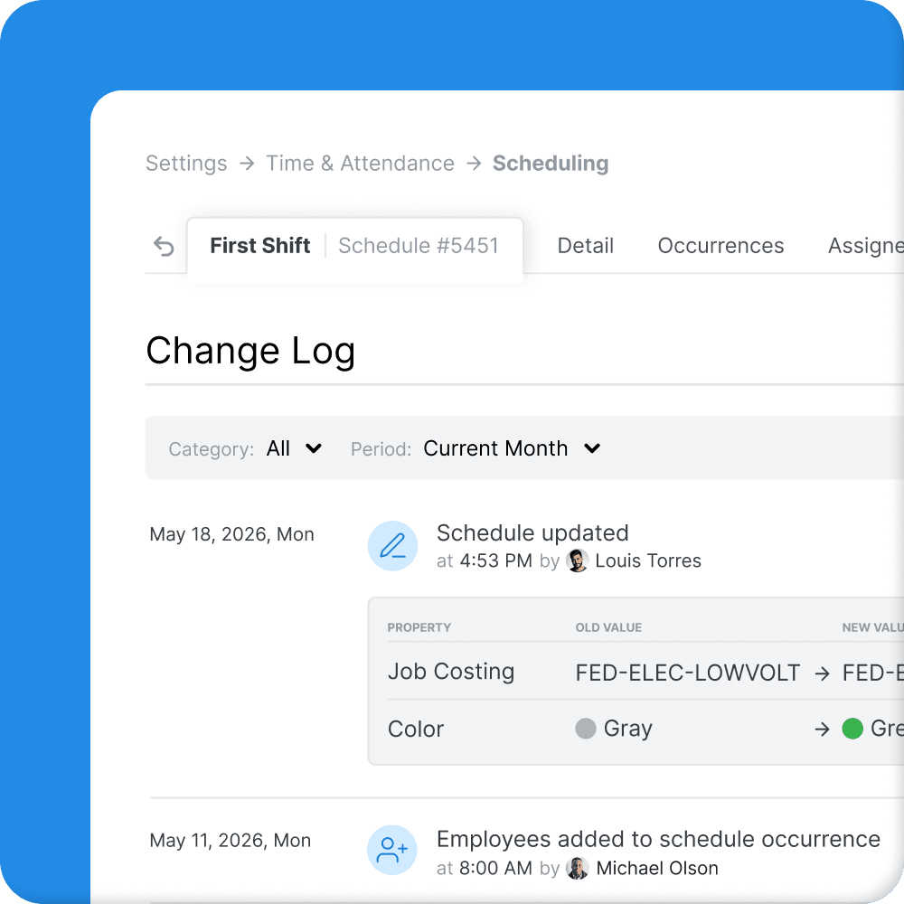 Schedule change log in Worklio