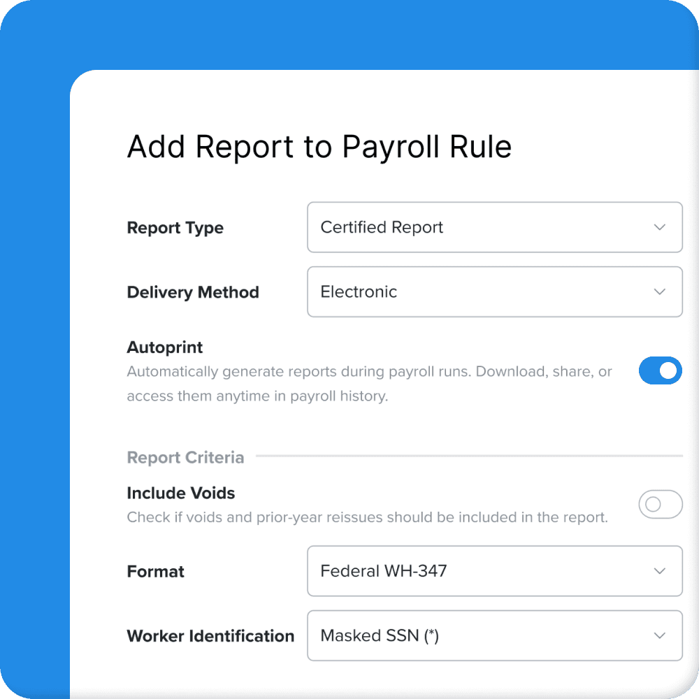 Certified payroll reporting interface