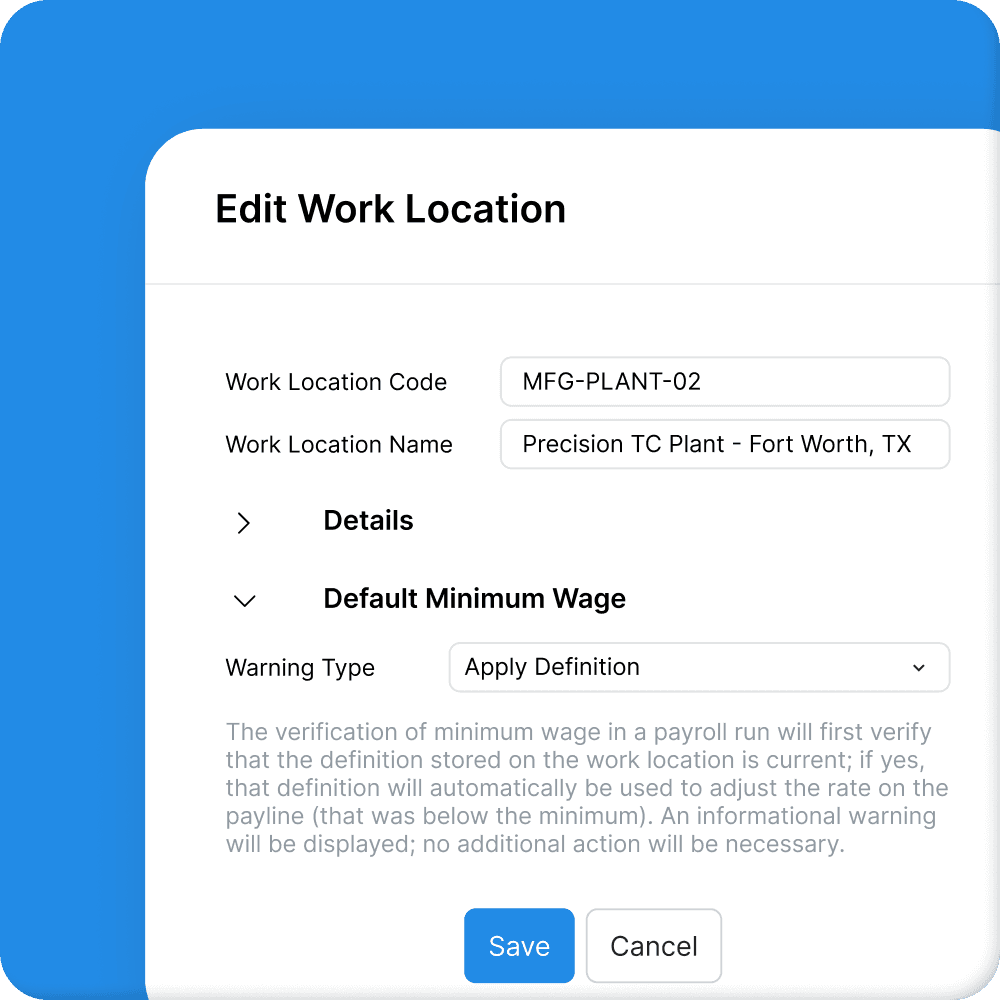 Payroll across locations and divisions interface